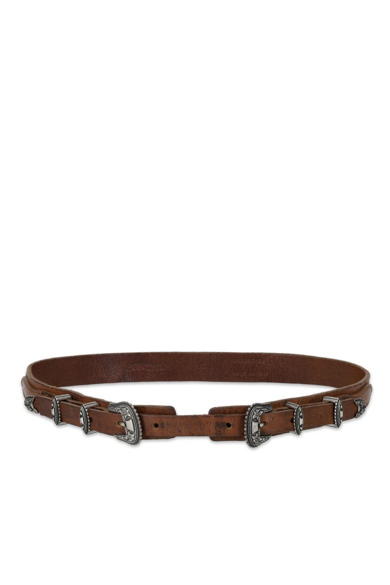 Tasia Leather Belt with Double Buckle, Main, color, Brown