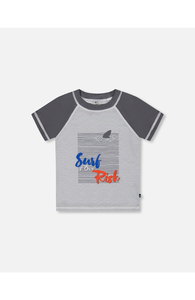 Deux par Deux Little Boy's Short Sleeve Rashguard Dark And Light Gray, Main, color, Dark And Light Gray