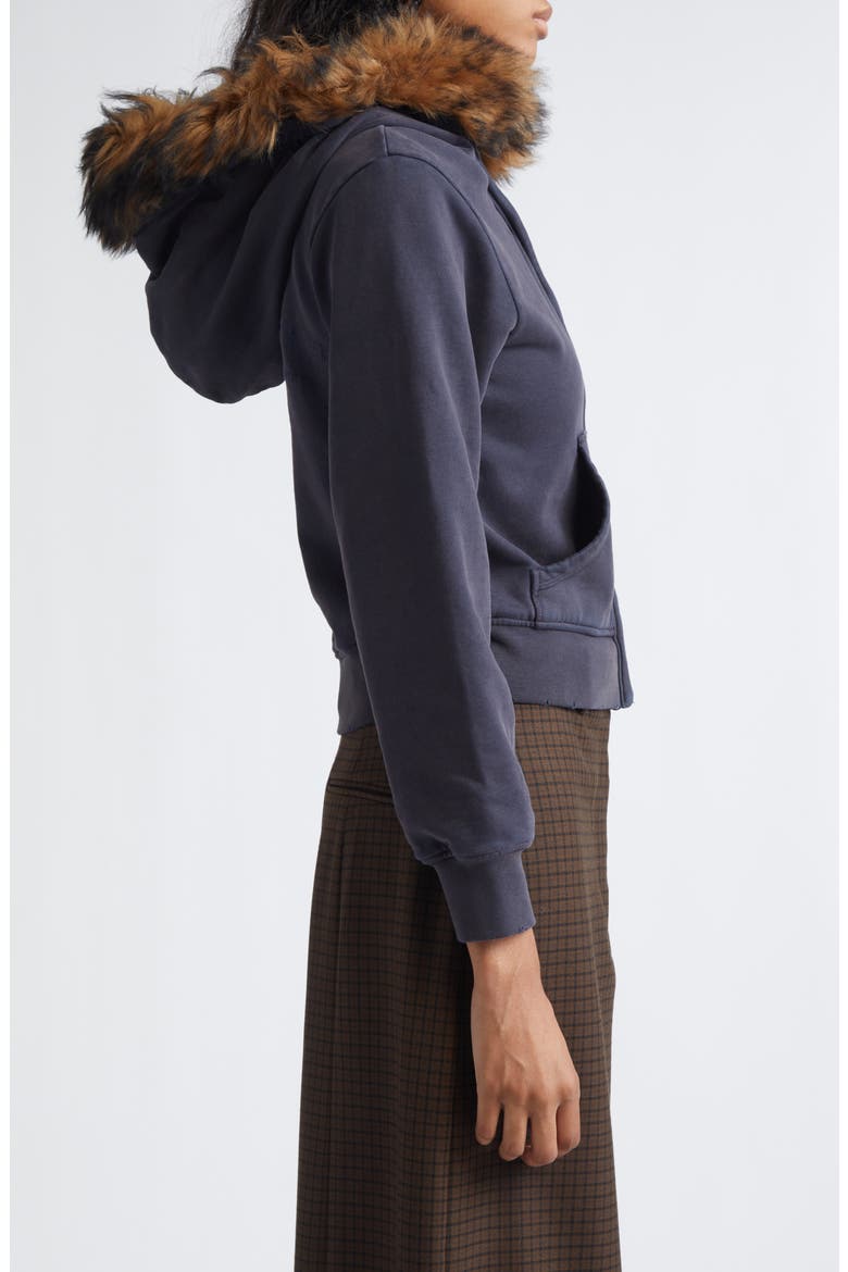 Fuma Organic Cotton Fleece Zip-Up Hoodie with Removable Genuine Shearling Trim, Alternate, color, RUST BROWN/ NAVY