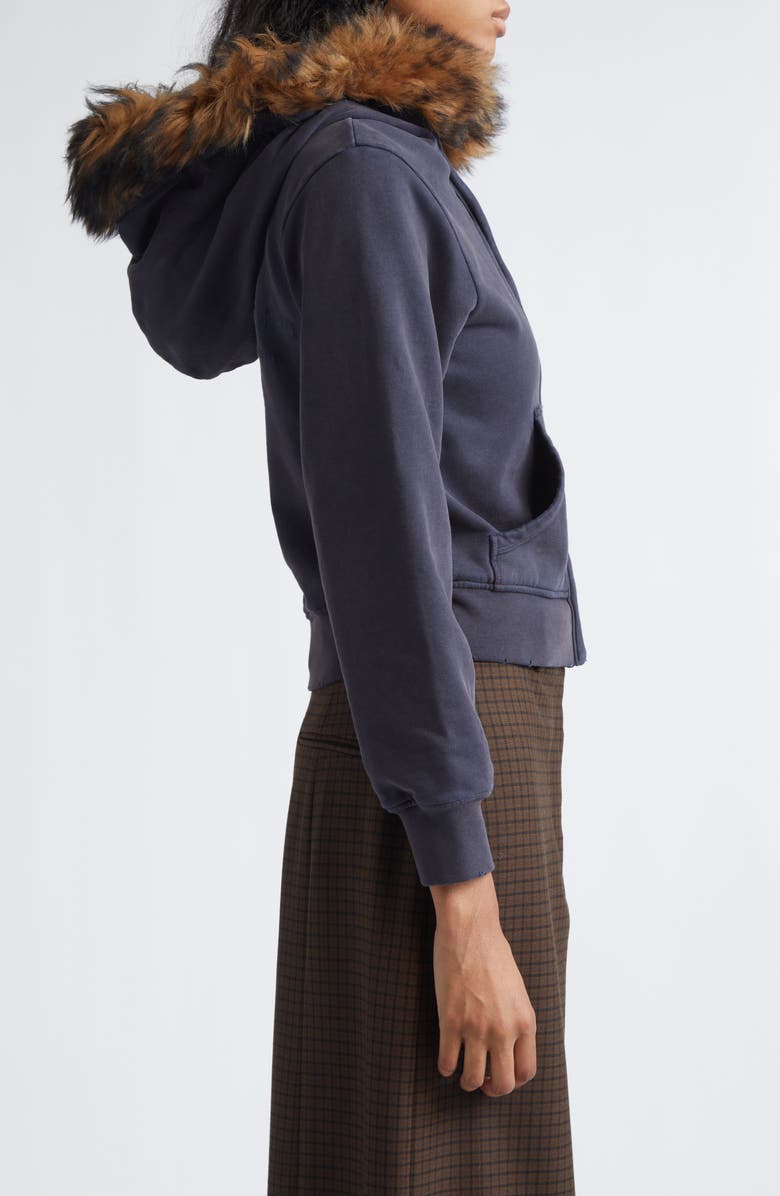 Acne Studios Fuma Organic Cotton Fleece Zip-Up Hoodie with Removable Genuine Shearling Trim, Alternate, color, Rust Brown/ Navy