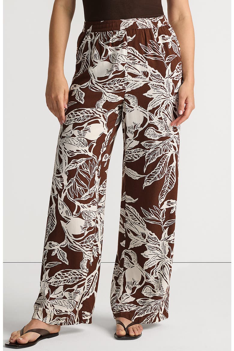 Rayon High Rise Wide Leg Pants - Set Bottom, Main, color, Bark/Vanilla Etched Leaves