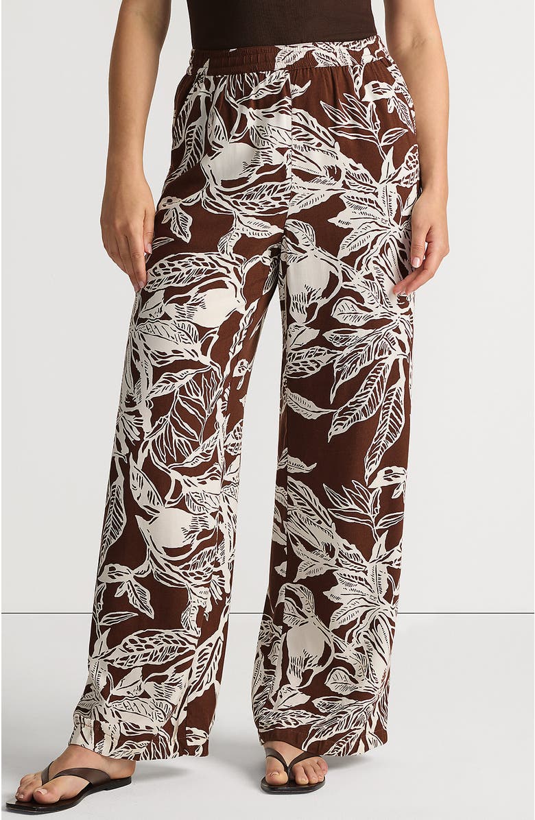 Lands' End Rayon High Rise Wide Leg Pants - Set Bottom, Main, color, Bark/Vanilla Etched Leaves