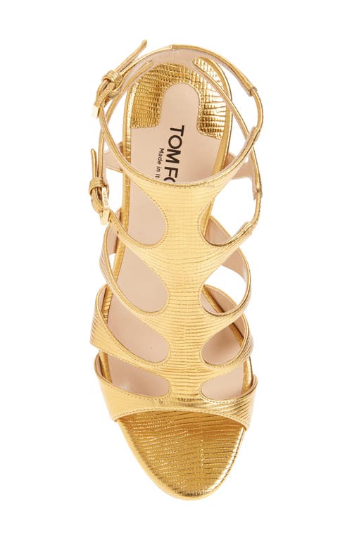 Tom Ford Lizard-printed Leather Caged Sandals In Gold