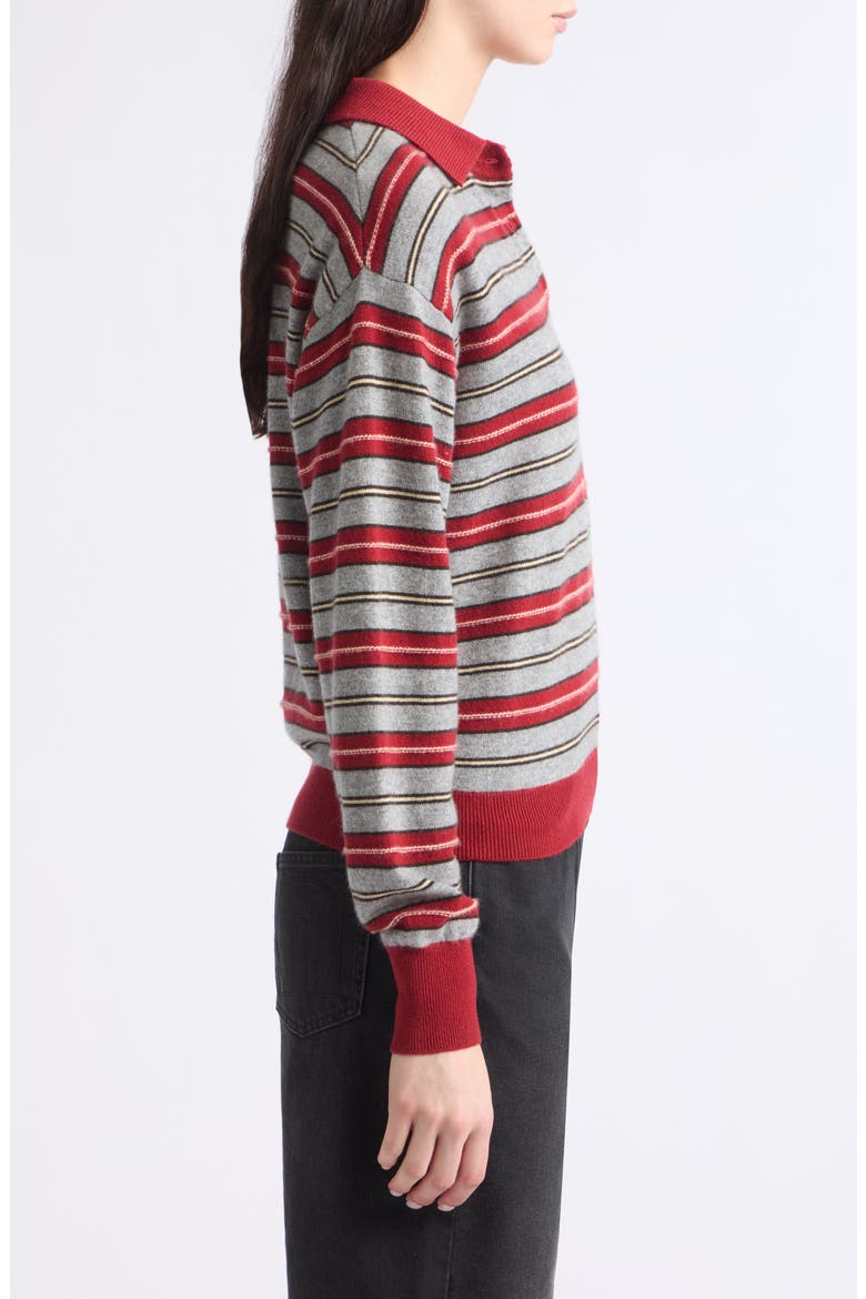 Collegiate Striped Cashmere Polo Sweater, Alternate, color, CARMINE COMBO