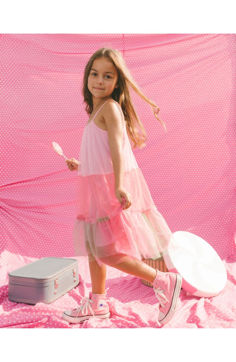 Deux par Deux Girl's Sleeveless Color Block Tulle Dress Pink And Green, Alternate, color, 