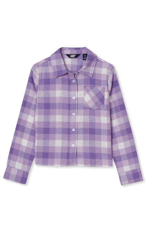 Girls Long Sleeve Cropped Flannel Shirt