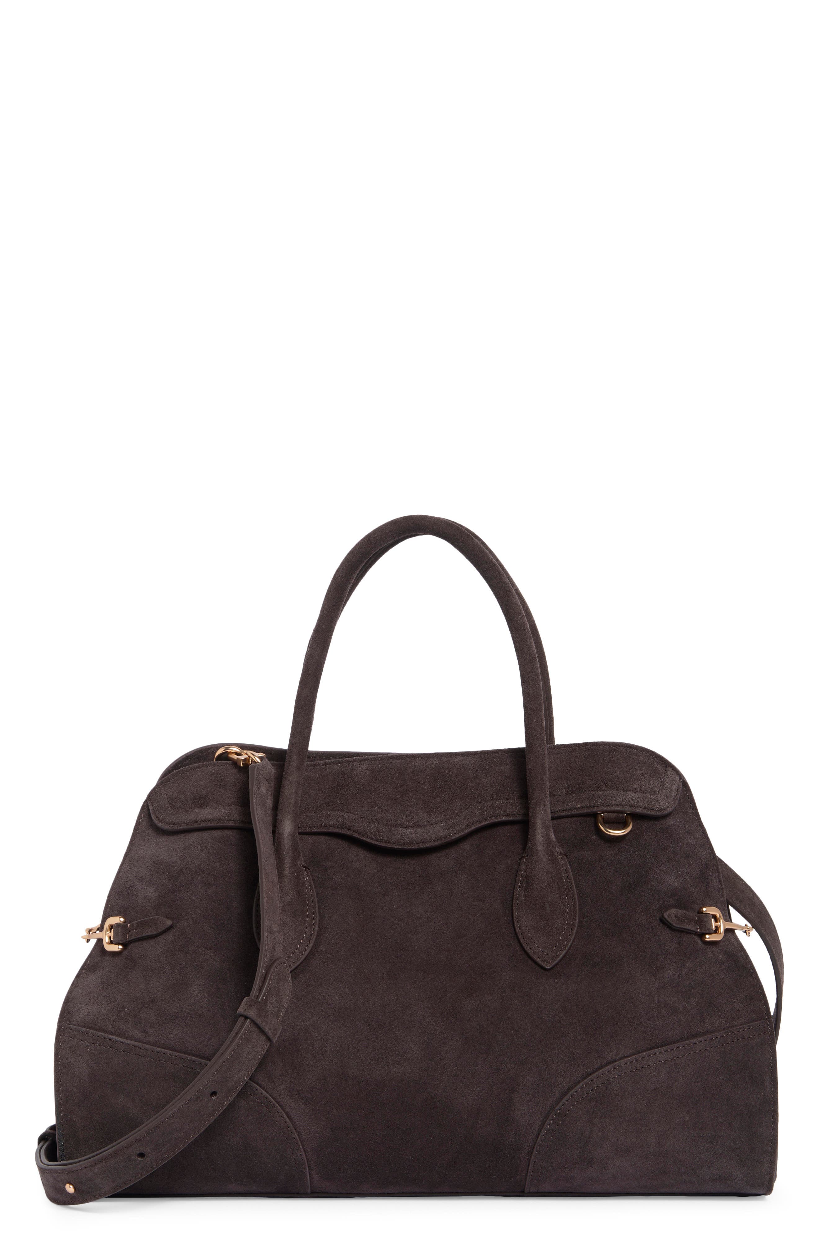 Loraine Large Relaxed Leather Satchel, Main, color, DARK BROWN