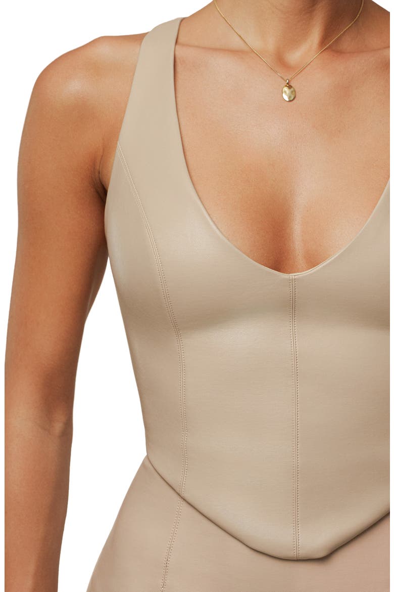 Tate Crop Faux Leather Tank, Alternate, color, BEIGE