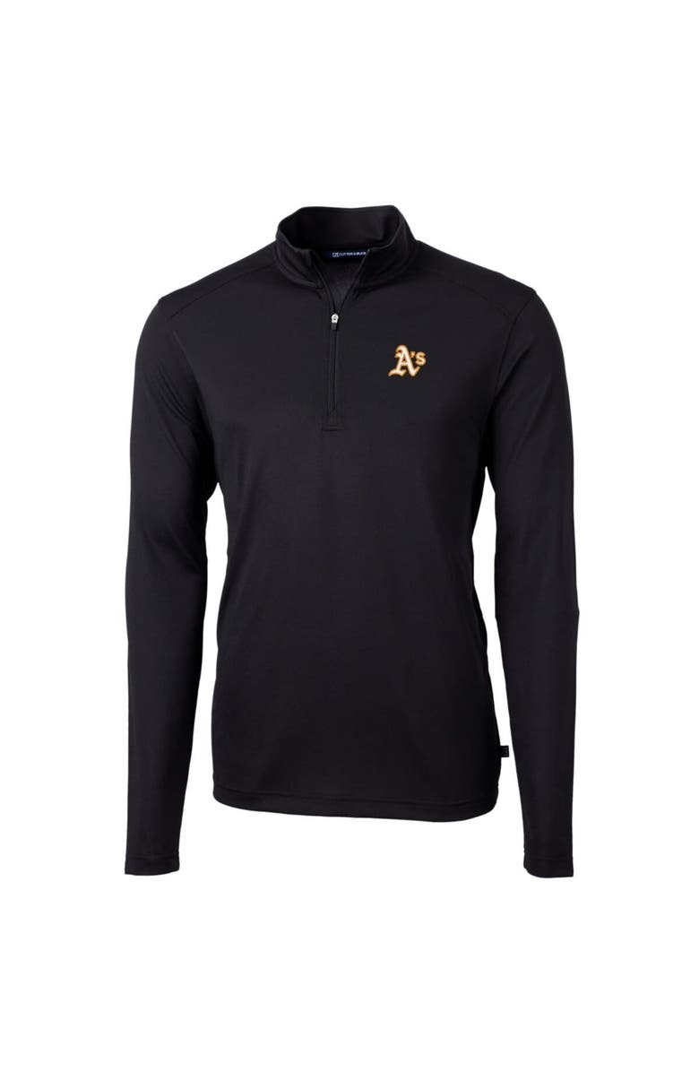 Cutter & Buck Men's Cutter & Buck Black Oakland Athletics Big & Tall Virtue Eco Pique Quarter-Zip Pullover Jacket, Main, color, 