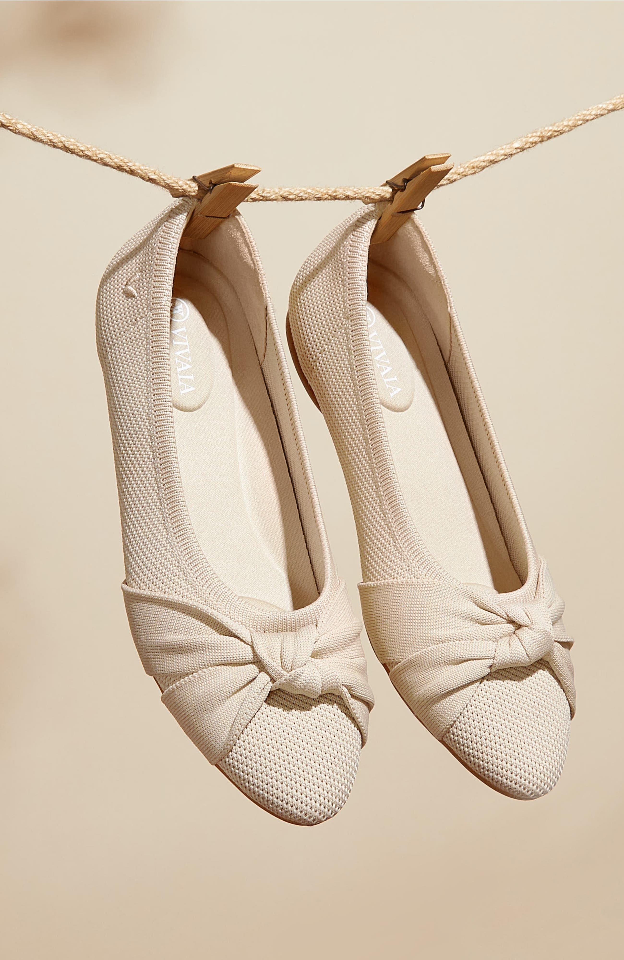 VIVAIA Almond-Toe Knotted Flats, Alternate, color, Almond