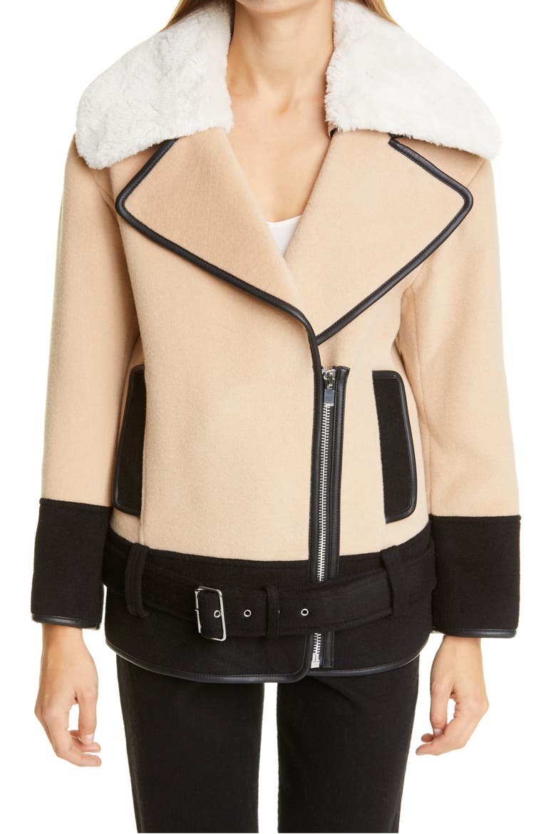 Rismah Wool Blend Faux Fur Collar Coat, Main, color, ICED LATTE