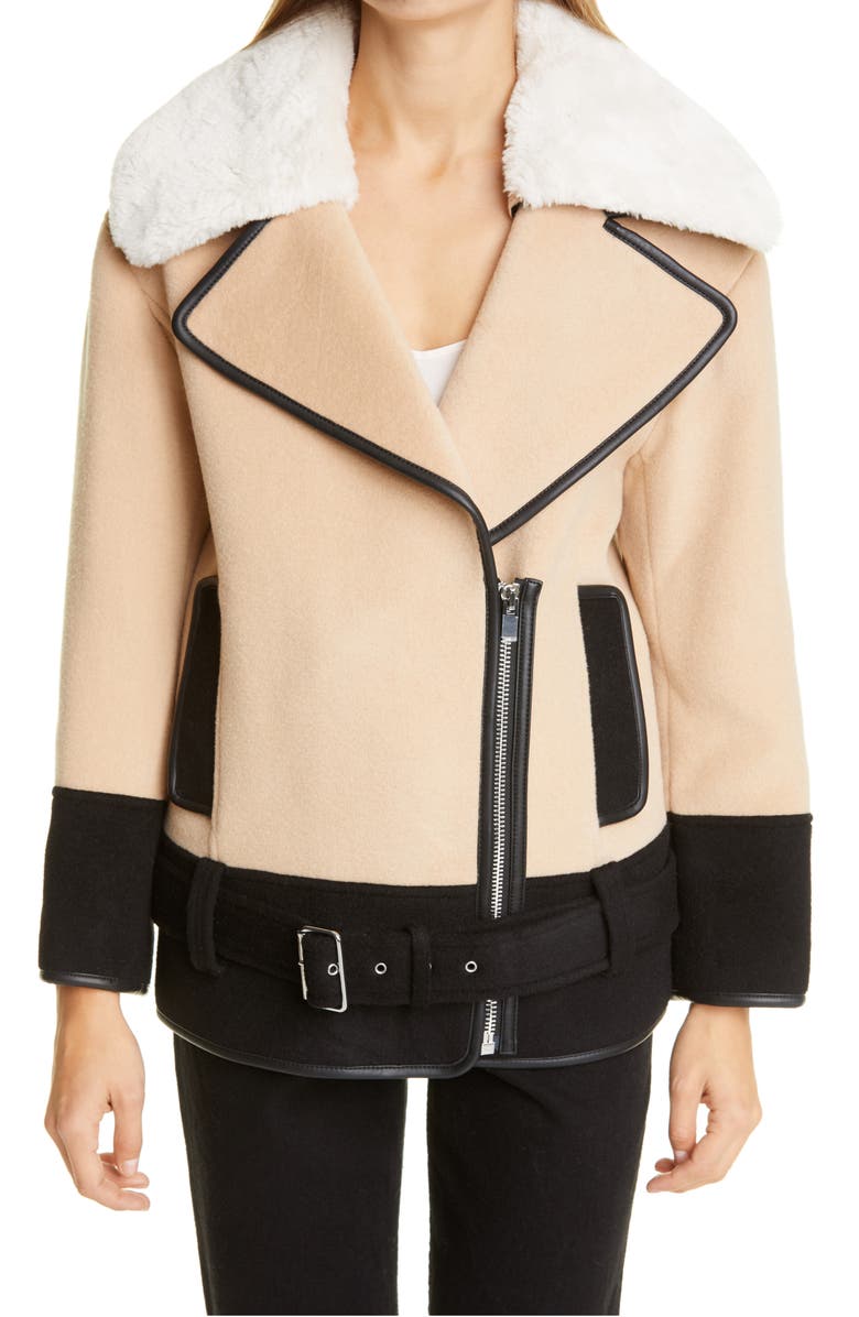 Club Monaco Rismah Wool Blend Faux Fur Collar Coat, Main, color, 