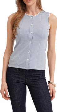 CYRUS Picot Trim Sleeveless Houndstooth Top