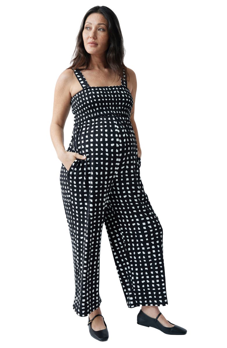 Ingrid & Isabel<sup>®</sup> Check Smocked Maternity Jumpsuit, Alternate, color,