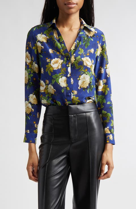 Eloise Floral Silk Button-Up Shirt