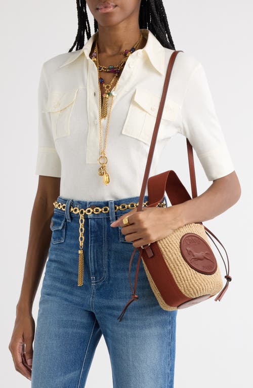 Chloé Mini Horse Medal Basket Bag In Natural Fibres Brown Size Onesize 100% Paper Yarn, Calf-skin Leather In 27s Sepia Brown