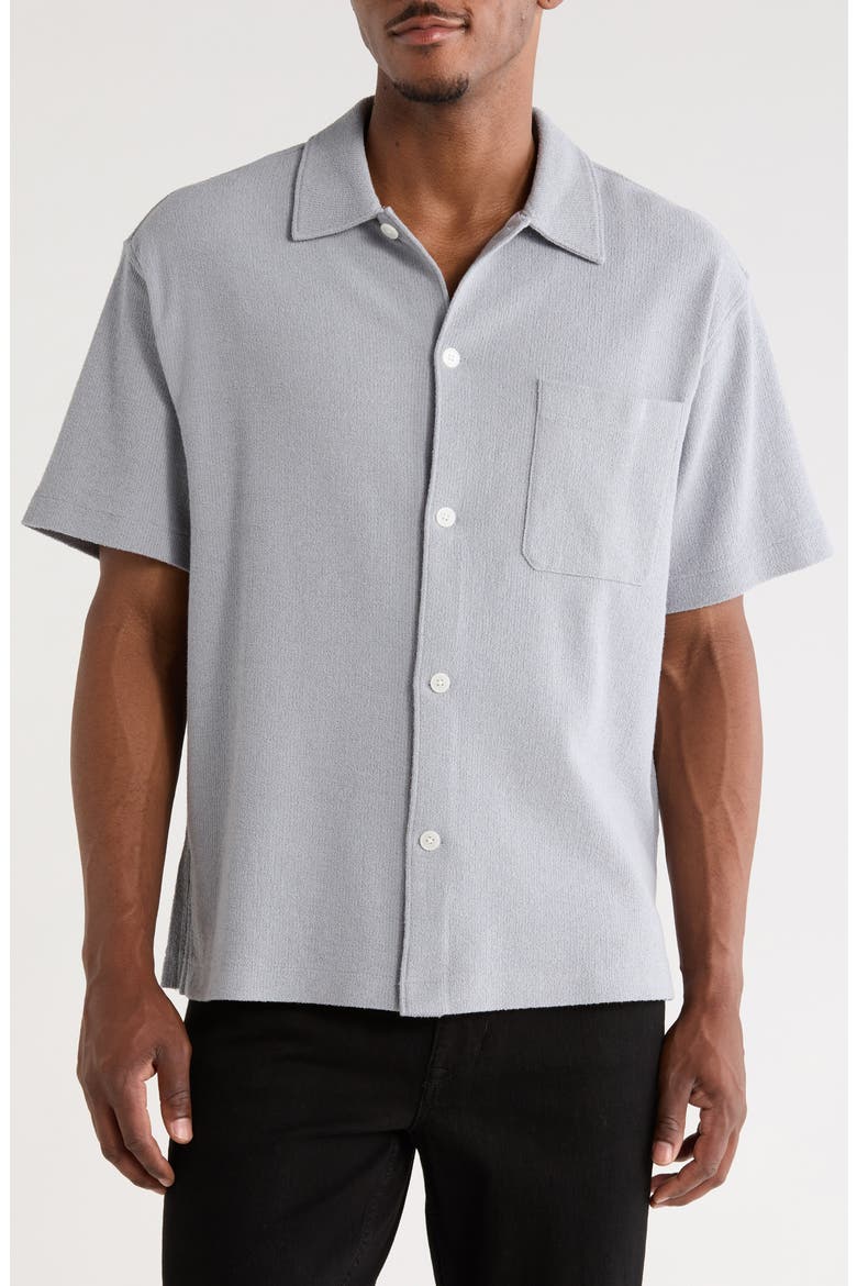 Textured Cotton Blend Button-Up Shirt, Alternate, color, BLUE GREY