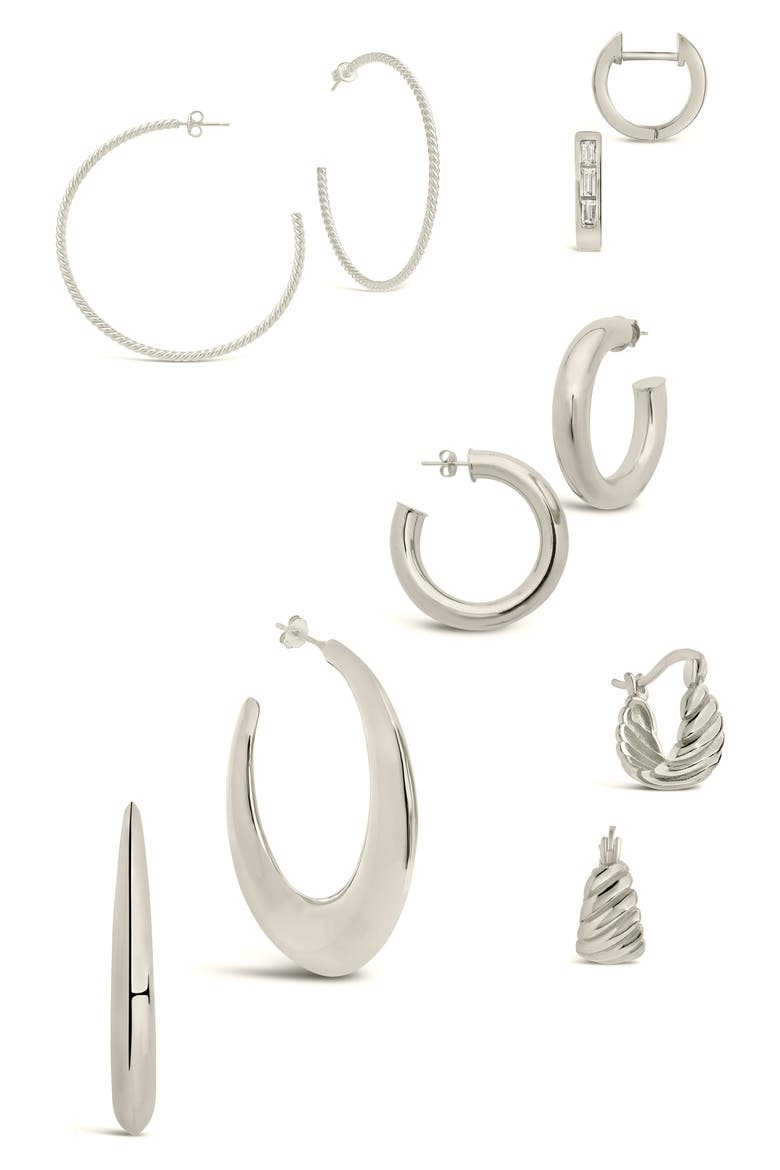 Five Days of Hoops Assorted 5-Pack Hoop Earrings, Main, color, SILVER