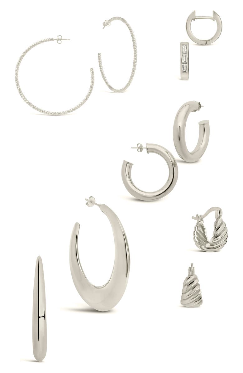 Sterling Forever Five Days of Hoops Assorted 5-Pack Hoop Earrings, Main, color, Silver