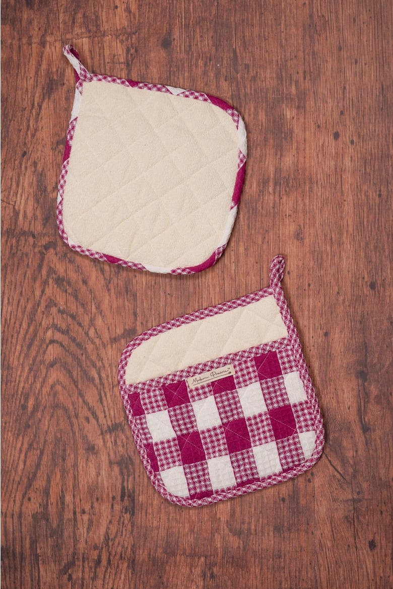 Prairie Essentials Pocket Potholders in Berry Plaid, Set of 2, Alternate, color, Berry
