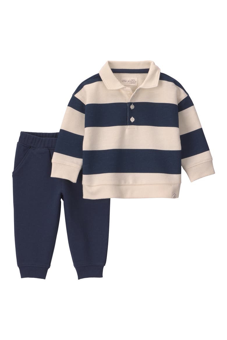 Kids' Organic Cotton Polo Shirt & Pants Set, Main, color, BLUE STRIPED