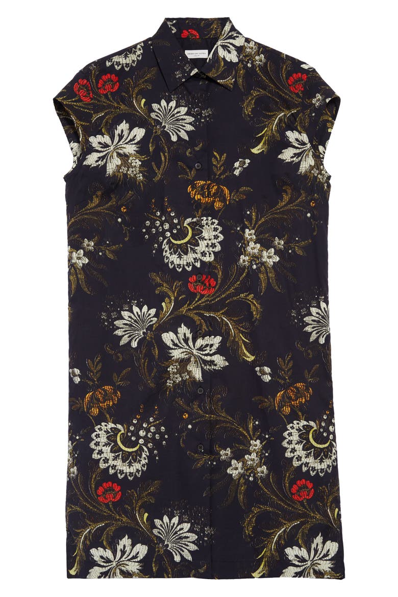 Dalvi Floral Print Cotton Shirtdress, Main, color, BLACK