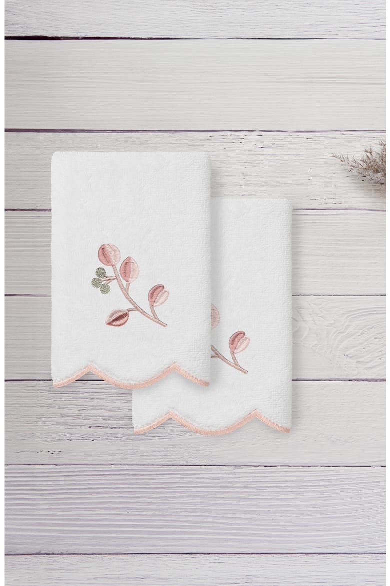2-Piece Wild Branch Turkish Cotton Fingertip Towel Set, Alternate, color, WHITE/ PINK