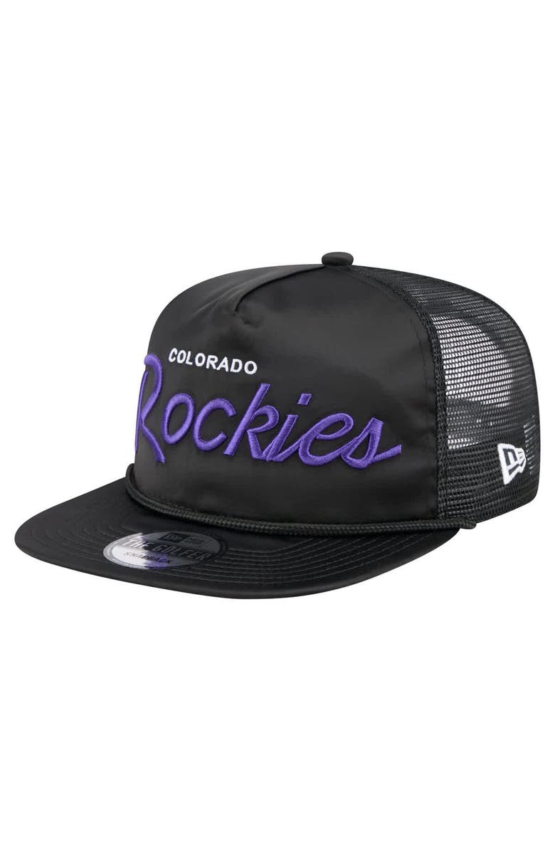 New Era Men's New Era Black Colorado Rockies Retro Satin Script Golfer Adjustable Hat, Main, color, Black