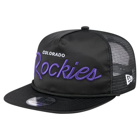 Men's New Era Black Colorado Rockies Retro Satin Script Golfer Adjustable Hat