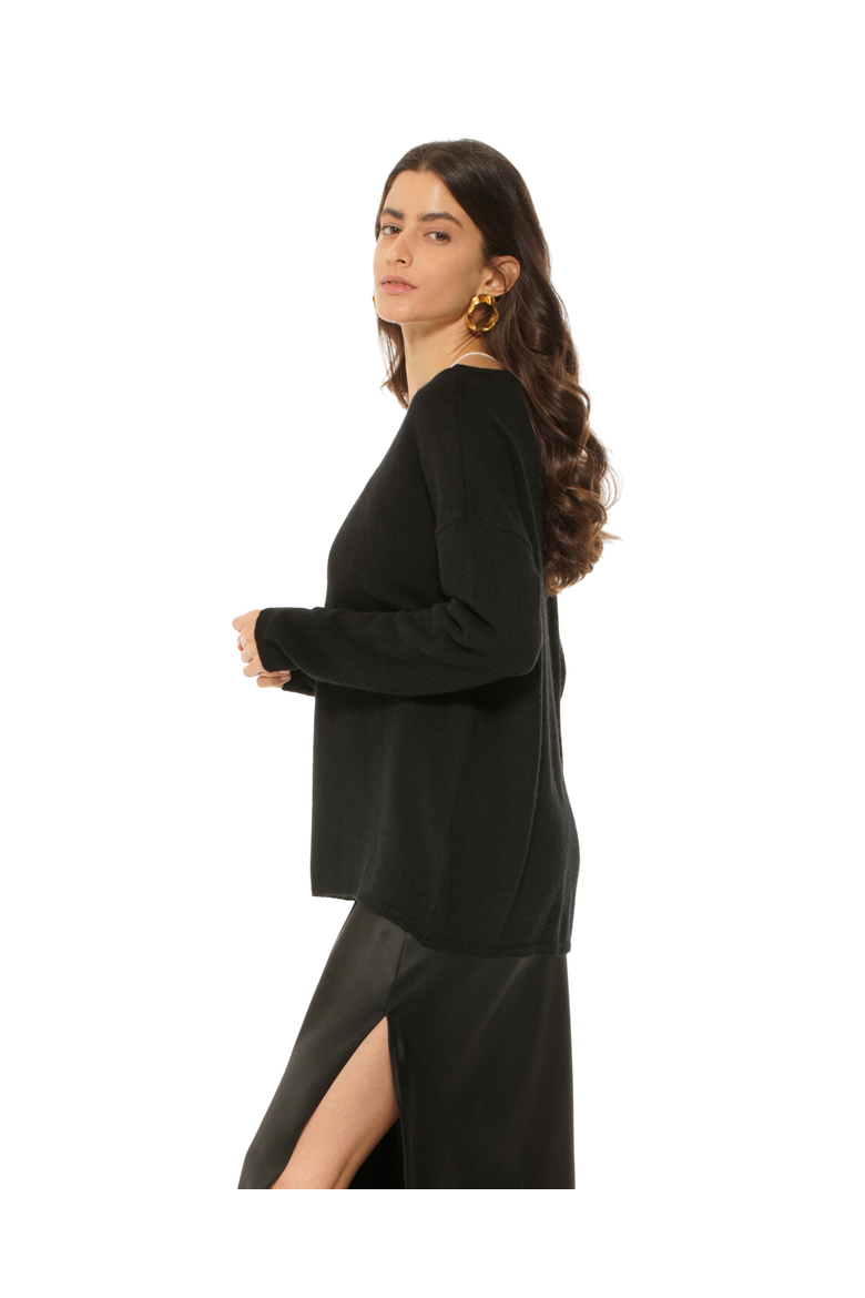 Lightweight Oversized Pure Cashmere Boatneck Sweater, Alternate, color, Black