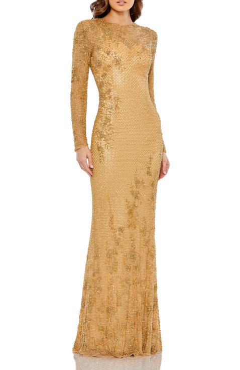 Long Sleeve Embellished Evening Gown