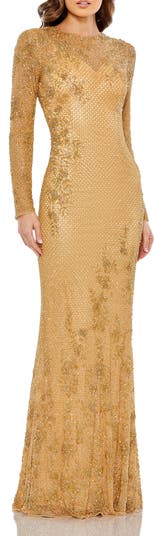 Long Sleeve Embellished Evening Gown