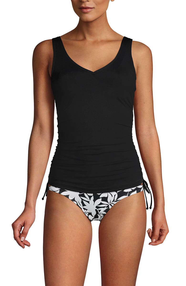 Lands' End Plus Size DD-Cup Chlorine Resistant Adjustable V-neck Underwire Tankini Top Swimsuit, Main, color, Black