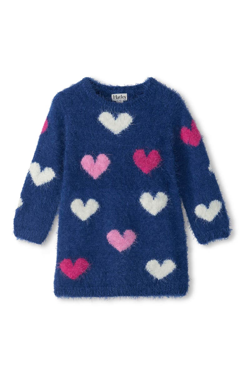 Kids' Lovely Hearts Sweater Dress, Main, color, BLUE QUARTZ
