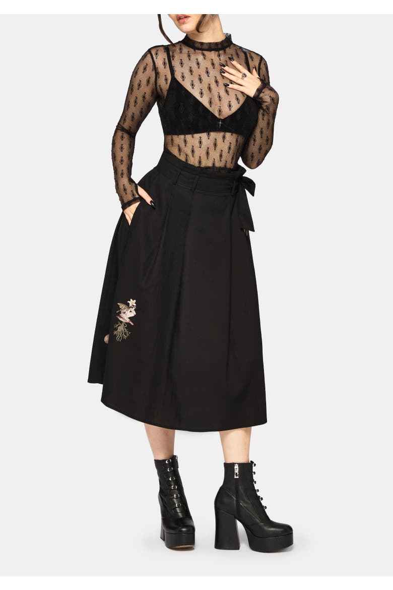 Faela Fairy Embroidered Midi Skirt, Alternate, color, Black