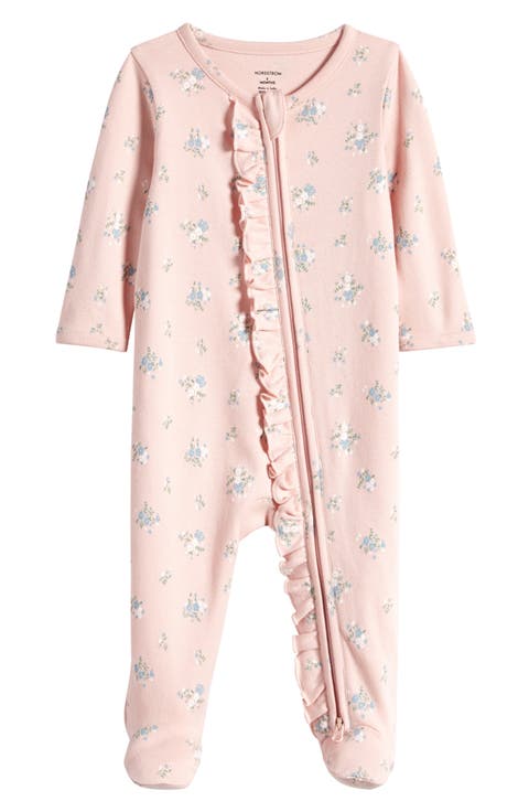 Floral Ruffle Zip-Up Cotton Footie (Baby)