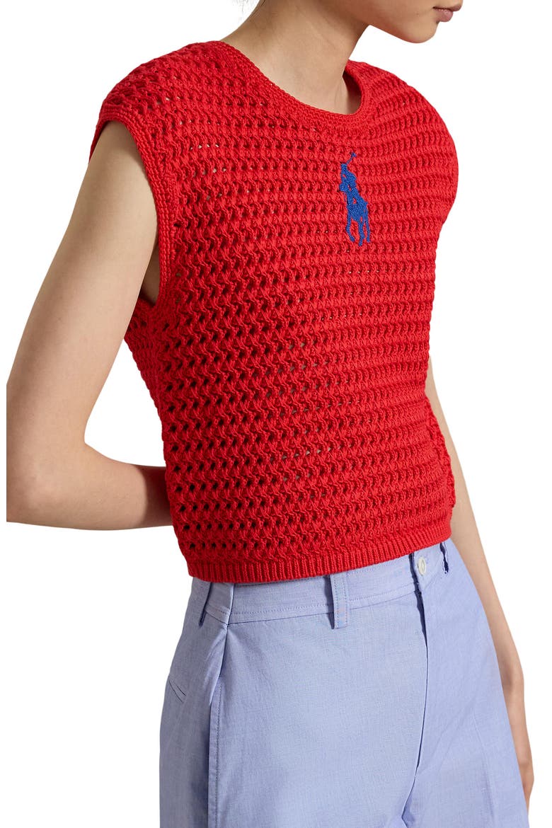 Big Pony Cotton Sweater Vest, Main, color, PETAL ROSE