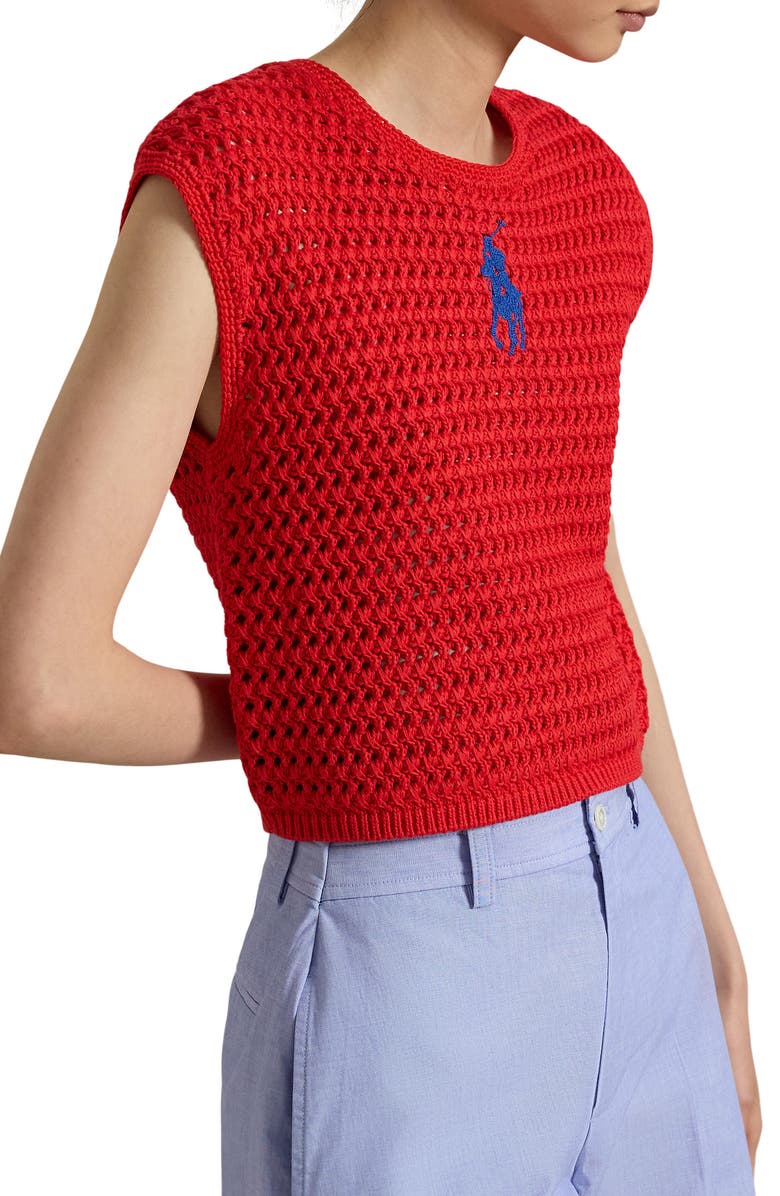 Polo Ralph Lauren Big Pony Cotton Sweater Vest, Main, color, Petal Rose