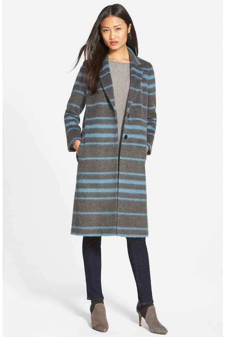 Stripe Long Line Coat, Main, color, GREY/ BLUE