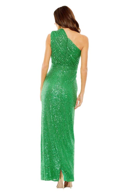 Mac Duggal Sequin One-shoulder Column Gown In Green