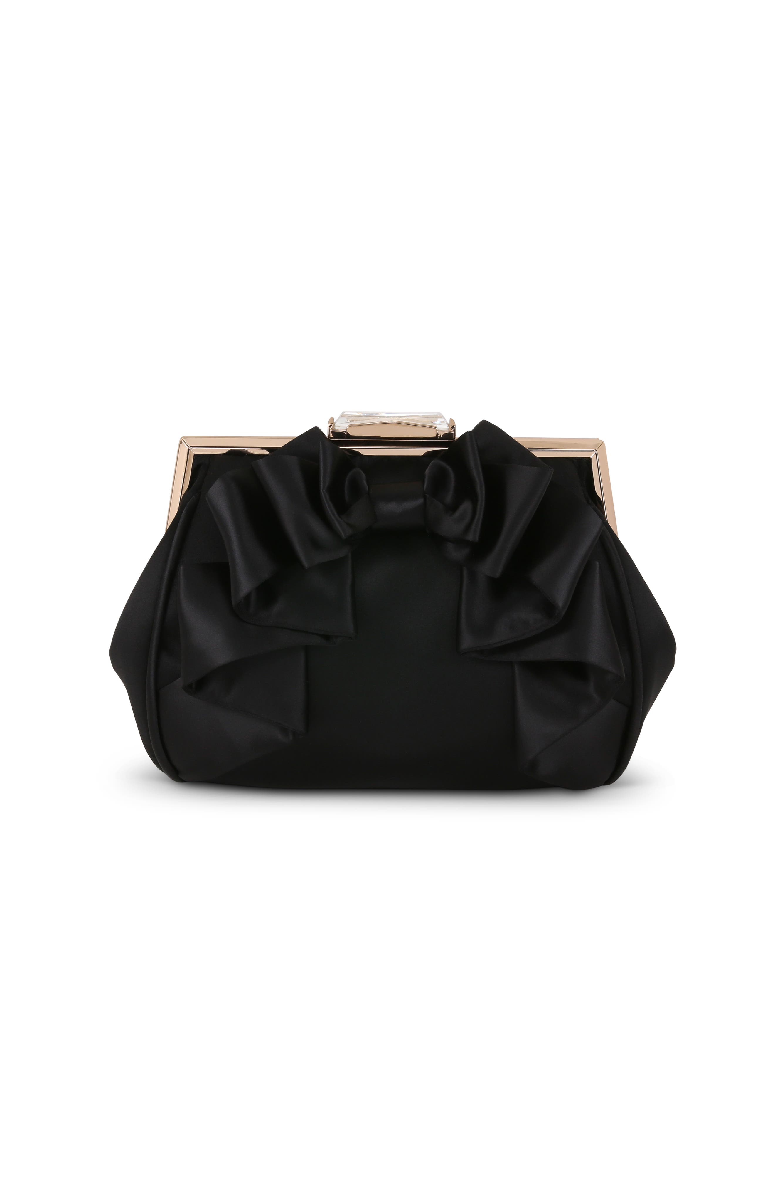 Jewel Badgley Mischka Mae Bow Pouch Clutch, Main, color, Black