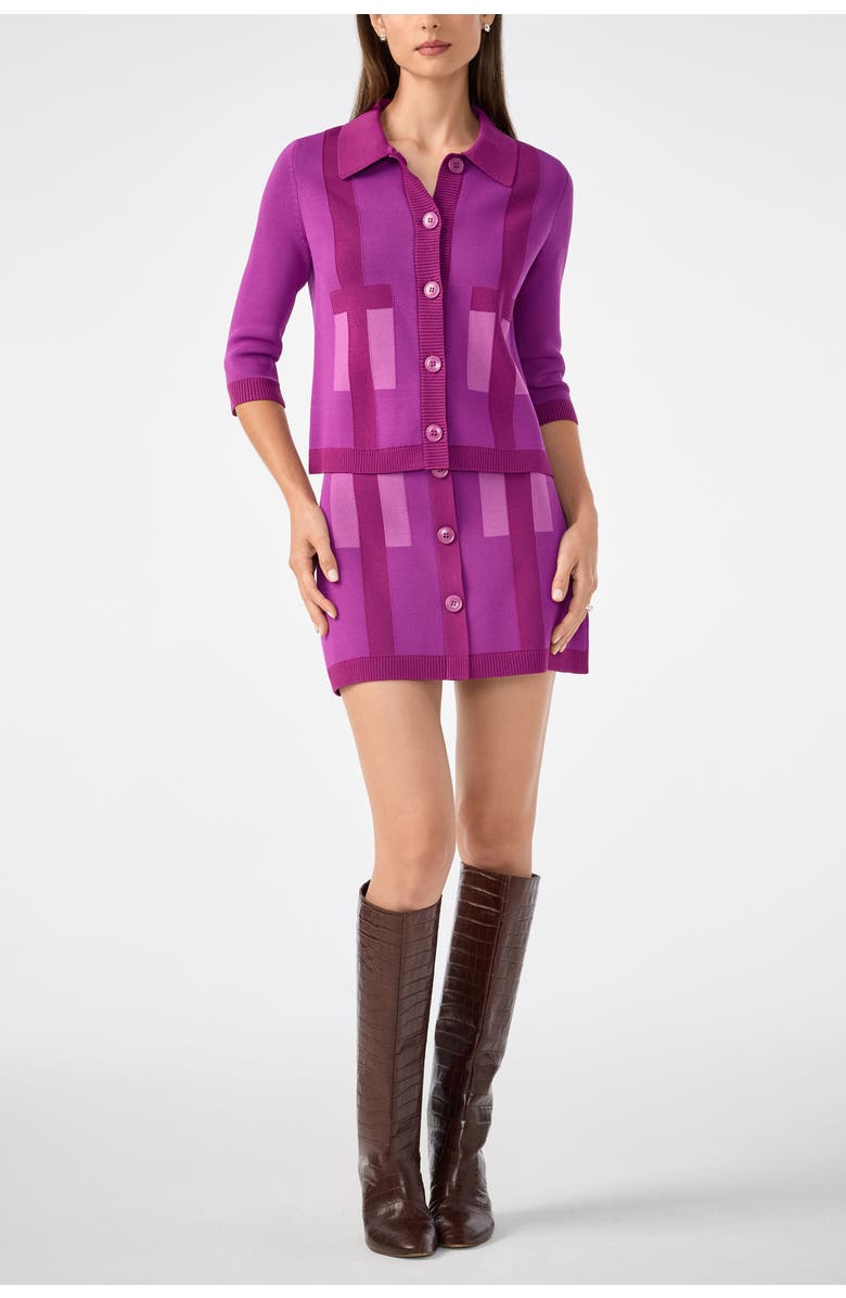 Trina Turk Gaia Colorblock Collared Cardigan, Alternate, color, Elderberry Multi