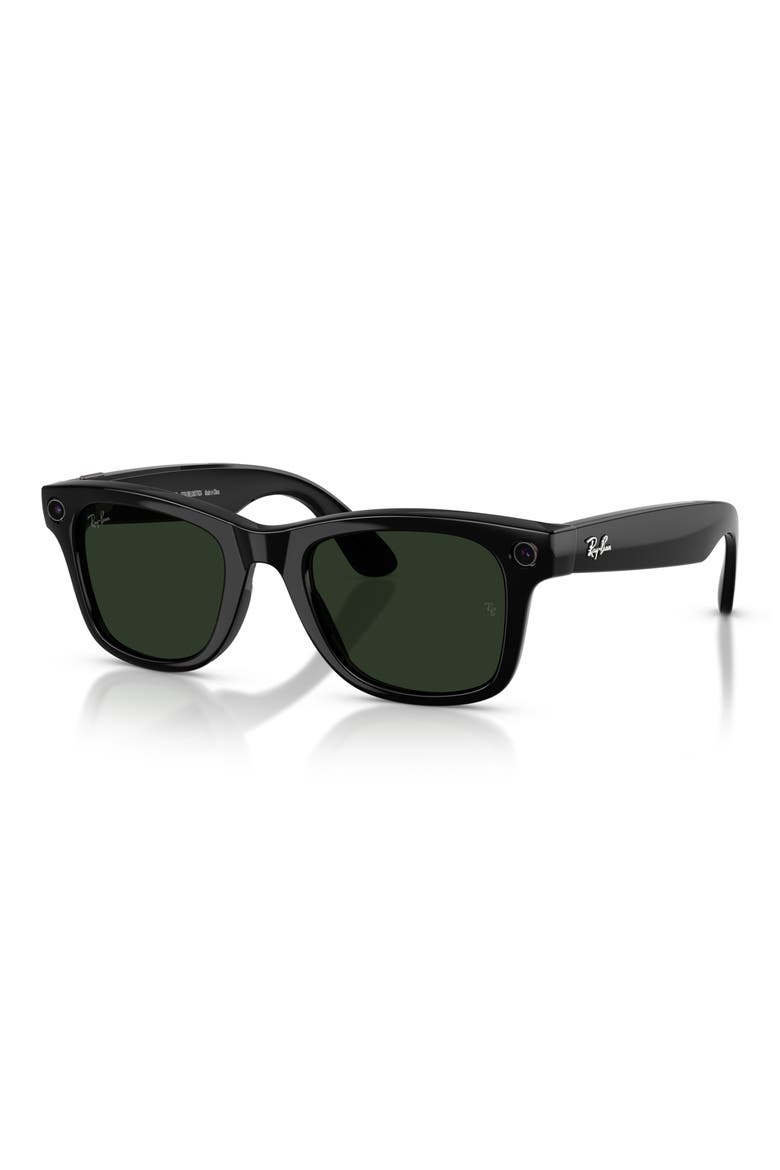 Meta Wayfarer Gen 2 50mm Square AI Sunglasses, Alternate, color, SHINY BLACK TRANSITIONS GREEN