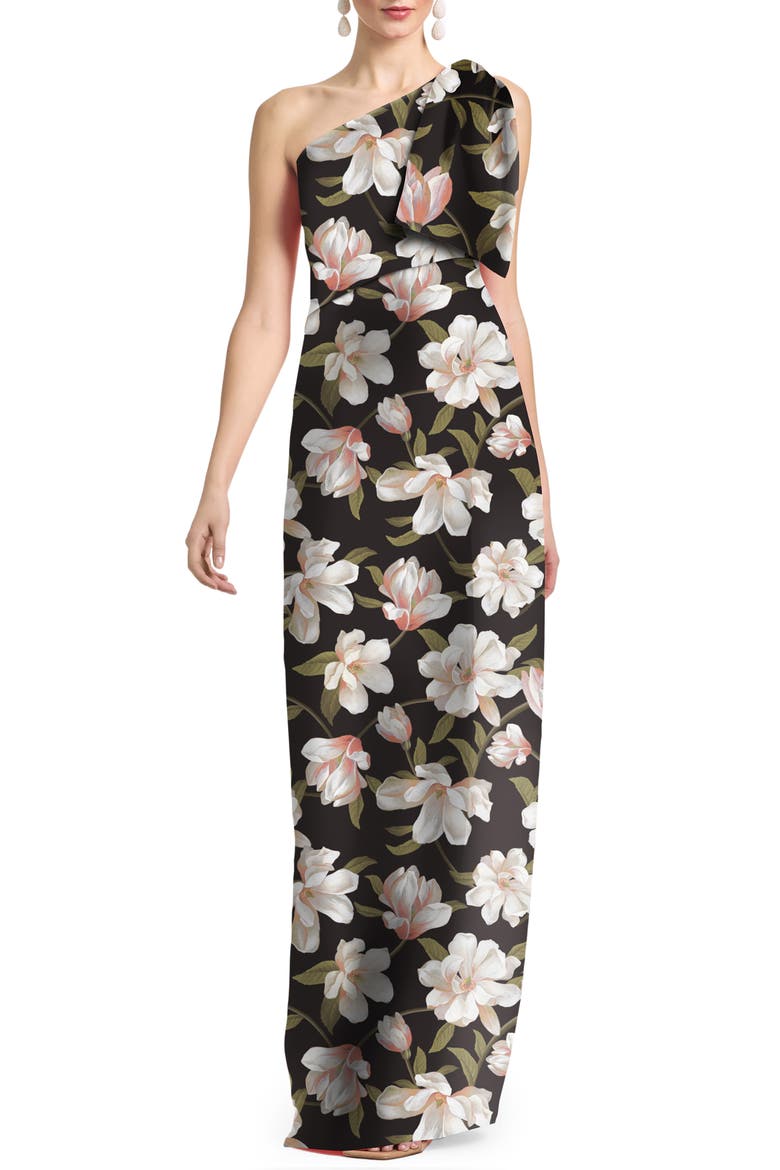 Chelsea One-Shoulder Gown, Main, color, EBONY GARDEN