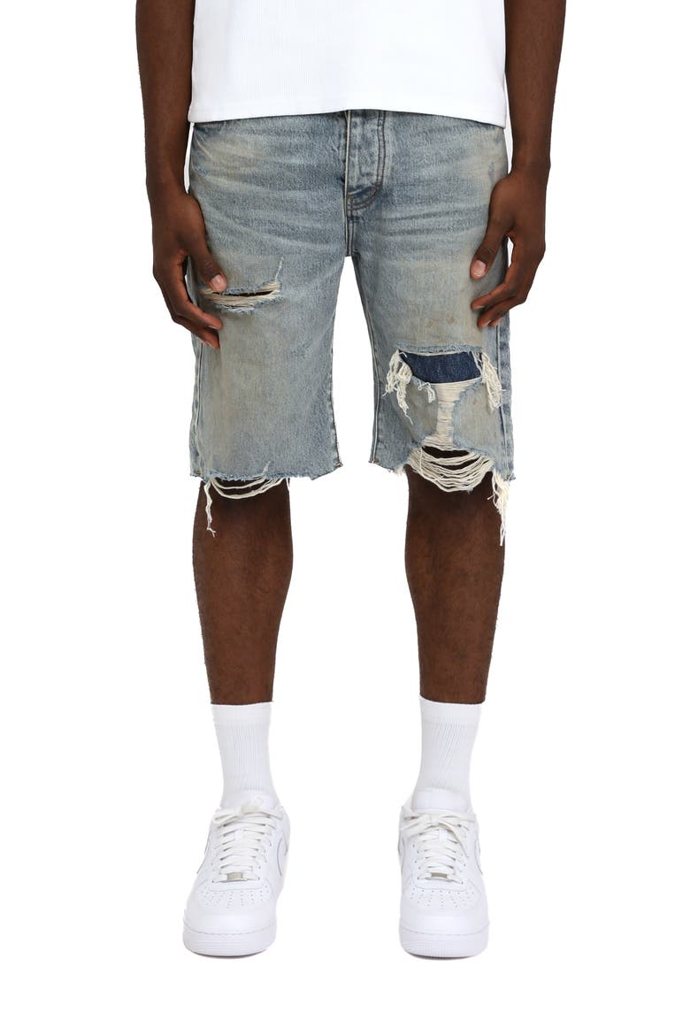 Faros Rip Patch Denim Shorts, Main, color, LT INDIGO