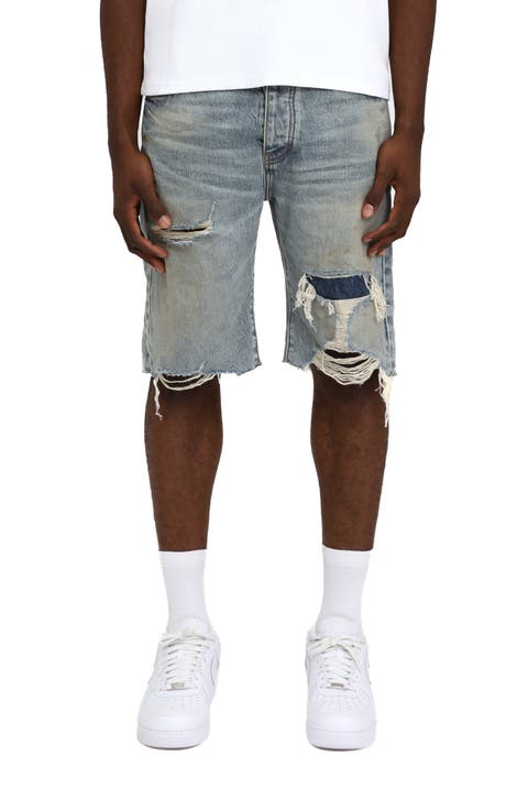 Faros Rip Patch Denim Shorts (Light Indigo)