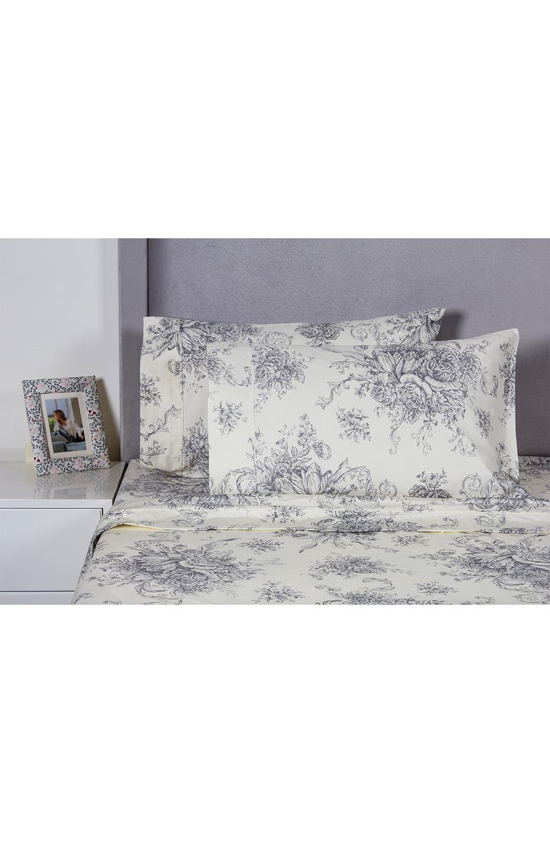 MELANGE HOME Toile Print 400 Thread Count Cotton Sheet Set, Alternate, color, Grey