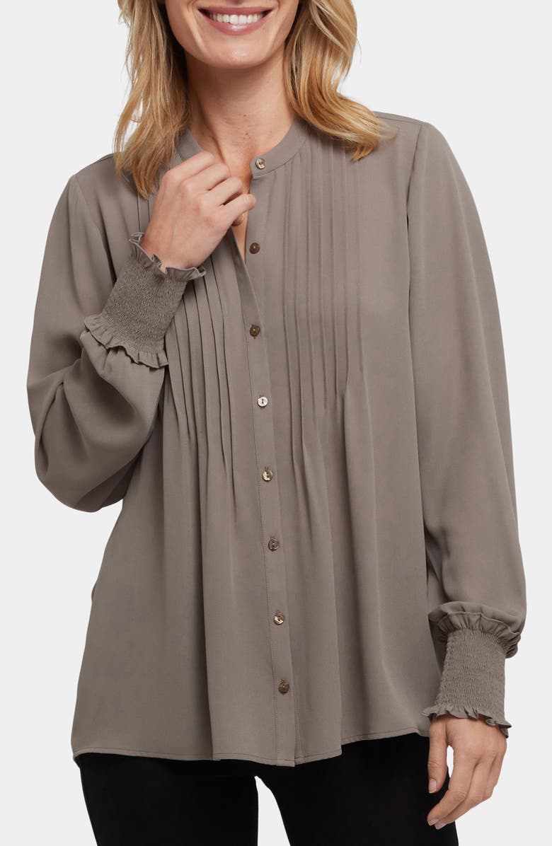 NYDJ Pleated Peasant Blouse, Main, color, Dark Wood