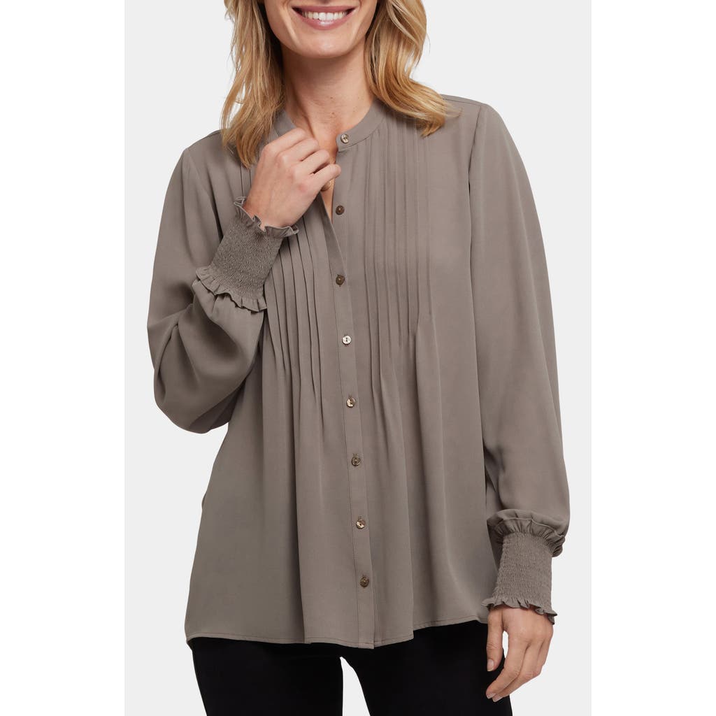 Nydj Pleated Peasant Blouse In Gray