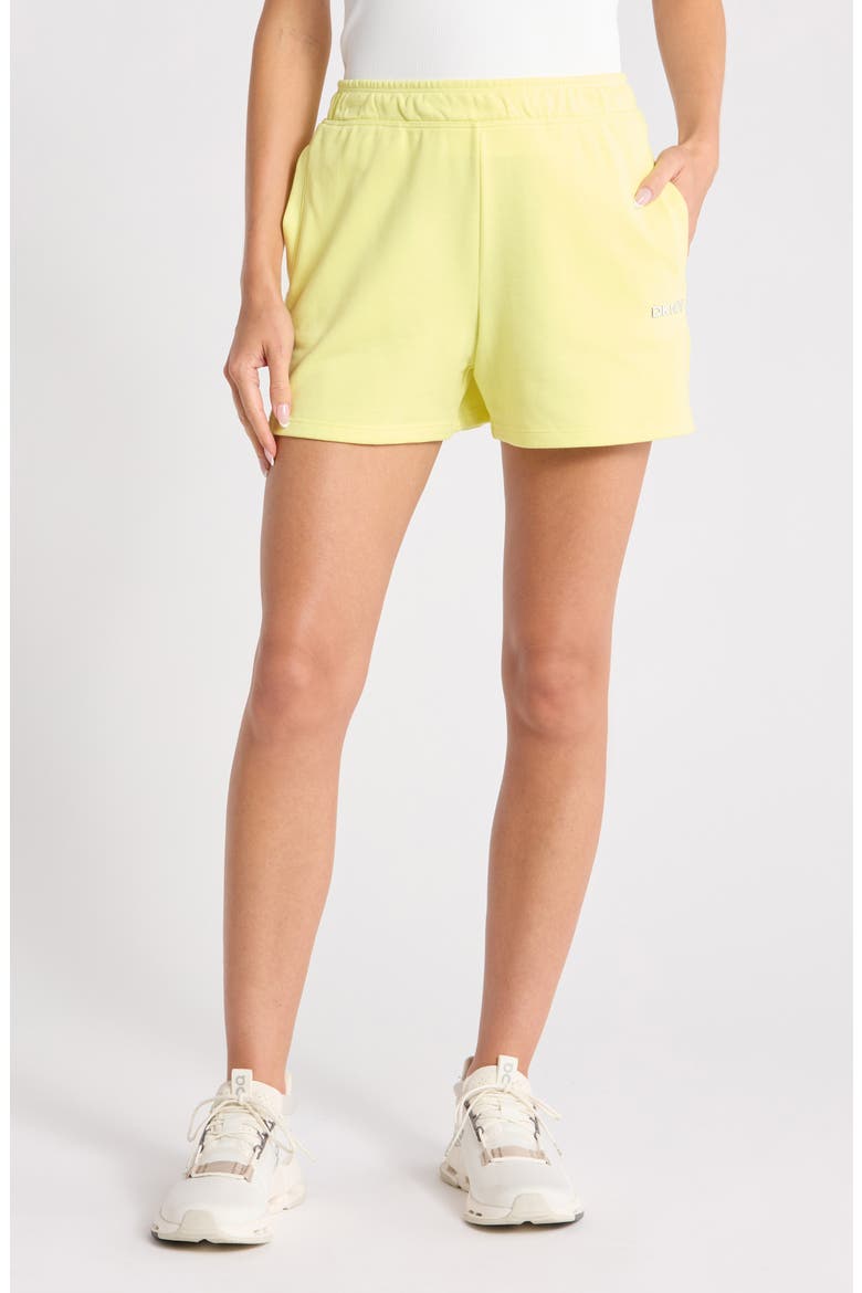 Metallic Logo High Rise French Terry Shorts, Main, color, LEMON LIGHT